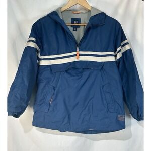 Vintage GAP Youth Windbreaker Hooded Blue White Stripe Anorak Sporty Preppy XL